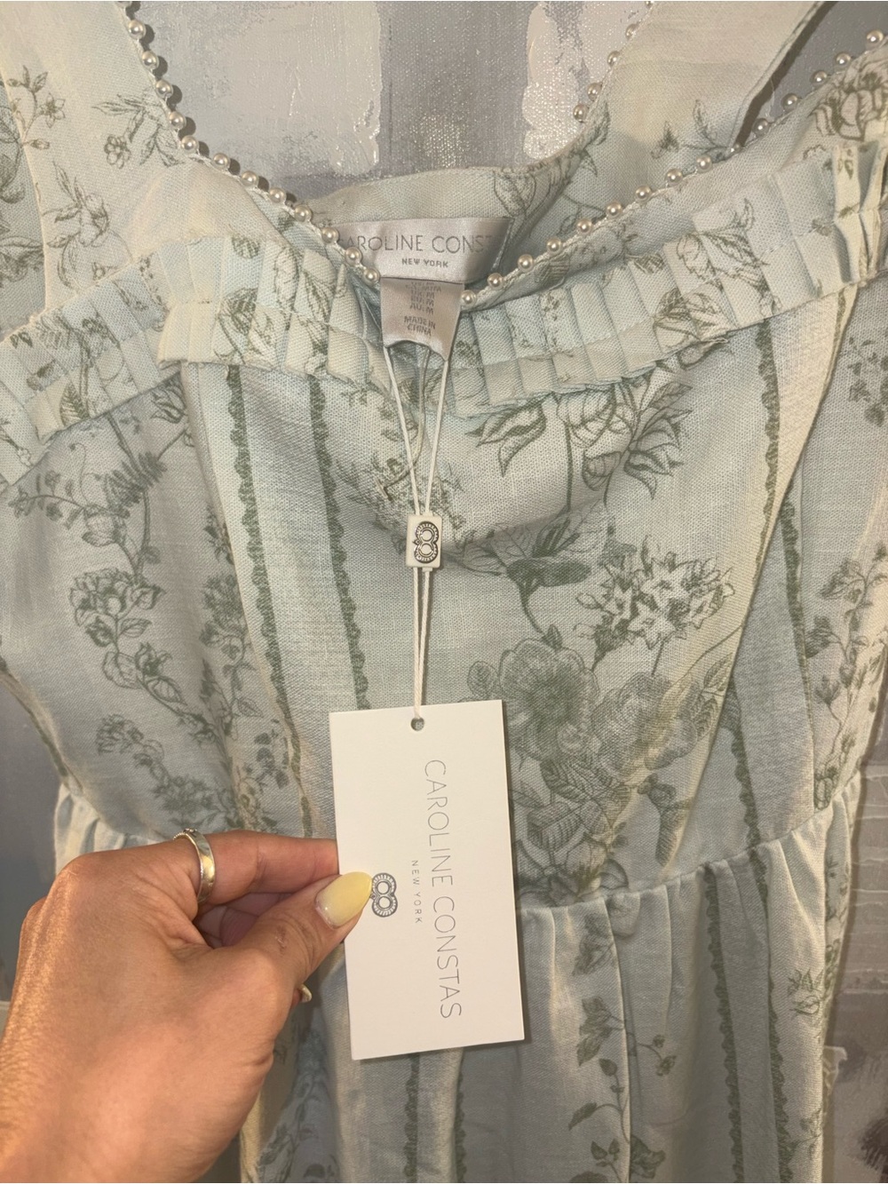 Caroline Constas Sage Green Floral Cottagecore Midi Dress Romantic Prairie Summe - Picture 6 of 9
